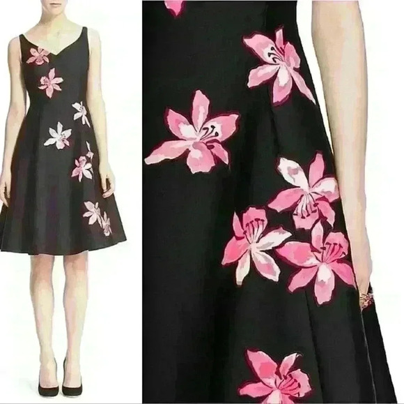 NWOT Kate Spade new without tag Black Tiger Lily Applique Fit & Flare Dress sz 4 - Picture 4 of 15